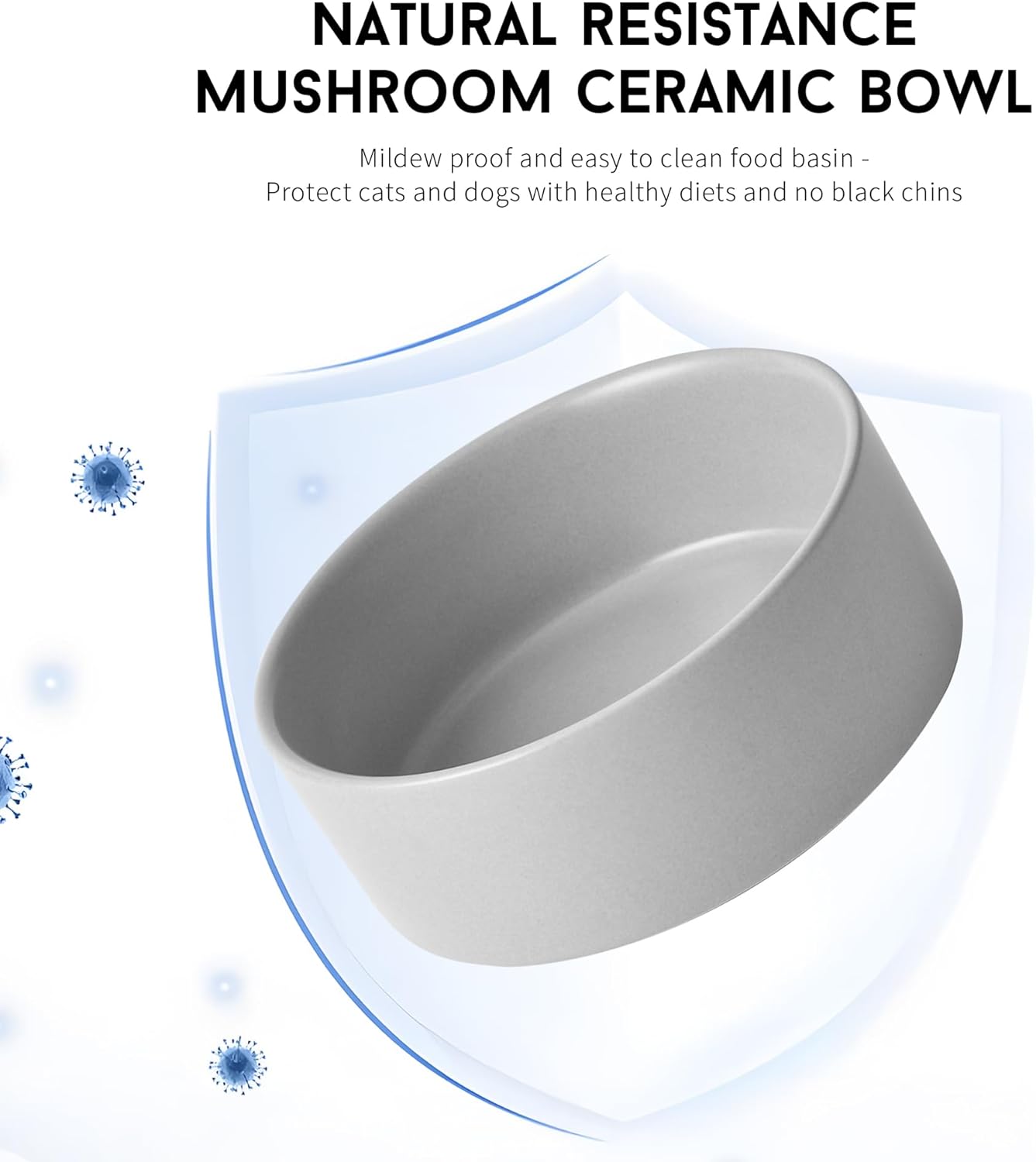 Grey Ceramic Dog & Cat Bowl Set – 13.5 OZ with Wooden Stand, Non-Slip, Elevated Design for Small Dogs & Cats – 2 Bowls (Food & Water, Ceramic Pet Bowls, Modern Dog Bowls) - Pet Explorer