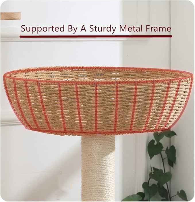 SHENGOCASE 2-Pack Cat Tower Tree Add ons Accessories Replacement Part Basket Bed, Handwoven Wicker Rattan Bowl Bed with Soft Cushion
