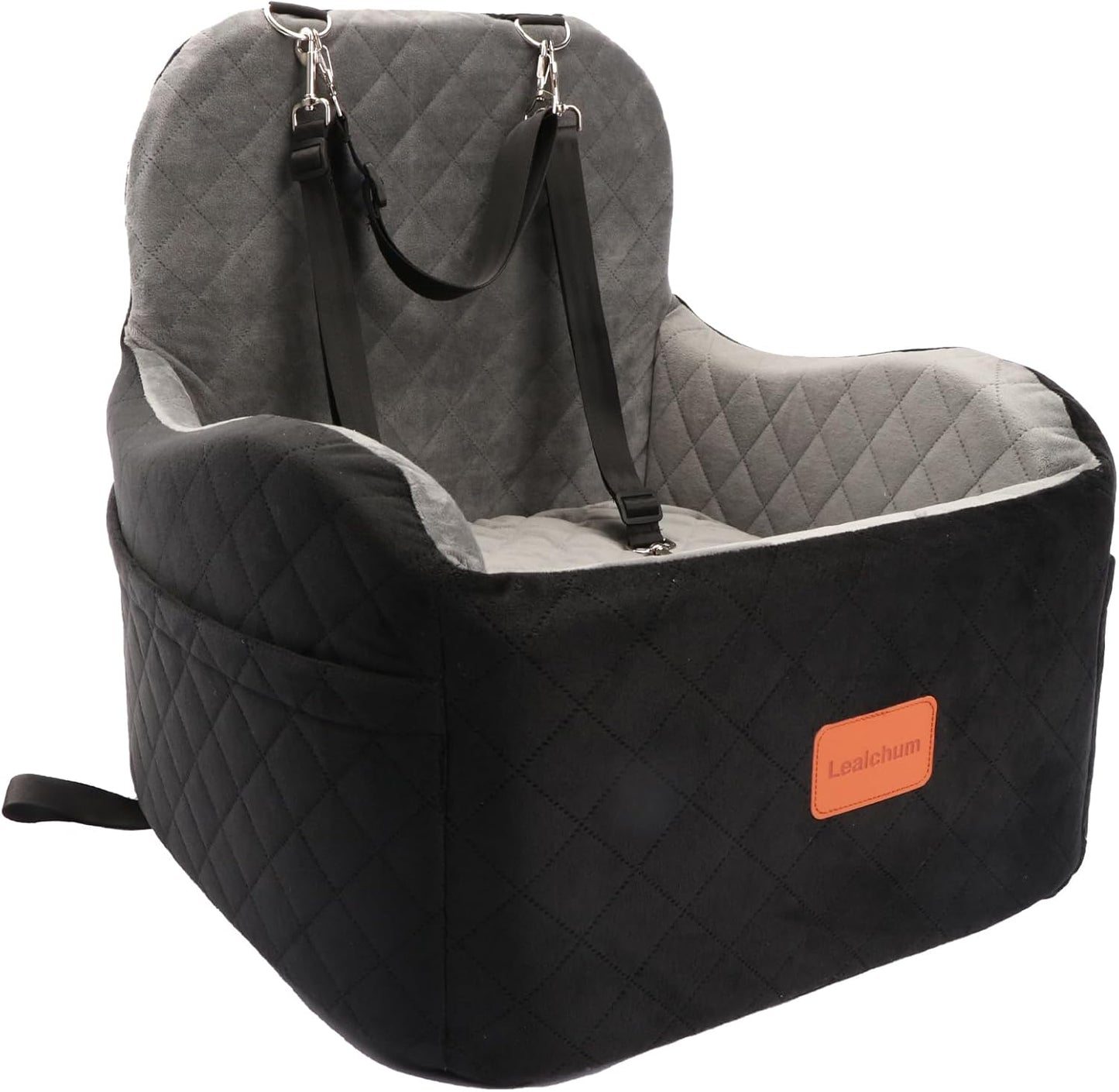 Dog Booster Car Seat for Small/Medium Dogs,6in Memory Foam Elevated Cushion,Fully Detachable and Washable,2 Clip-On Safety Leashes,Anti-Slip Base(Black/Grey,Medium) - Pet Explorer