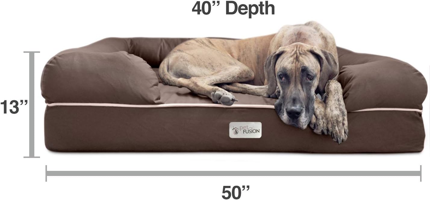PetFusion Ultimate Dog Bed, Orthopedic Memory Foam, Multiple Sizes/Colors, Medium Firmness Pillow, Waterproof Liner, YKK Zippers, Breathable 35% Cotton Cover, 1yr. Warranty,Brown, XXL Jumbo (50x40") - Pet Explorer