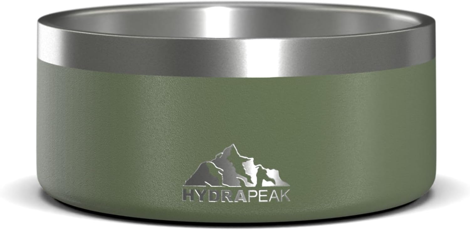 Hydrapeak Dog Bowl; Non Slip Stainless Steel; Water and Food Dish; Large Sized and Small Dogs; 32oz 64oz; Multiple Sizes; 4 Cup | Sage Leaf - Pet Explorer
