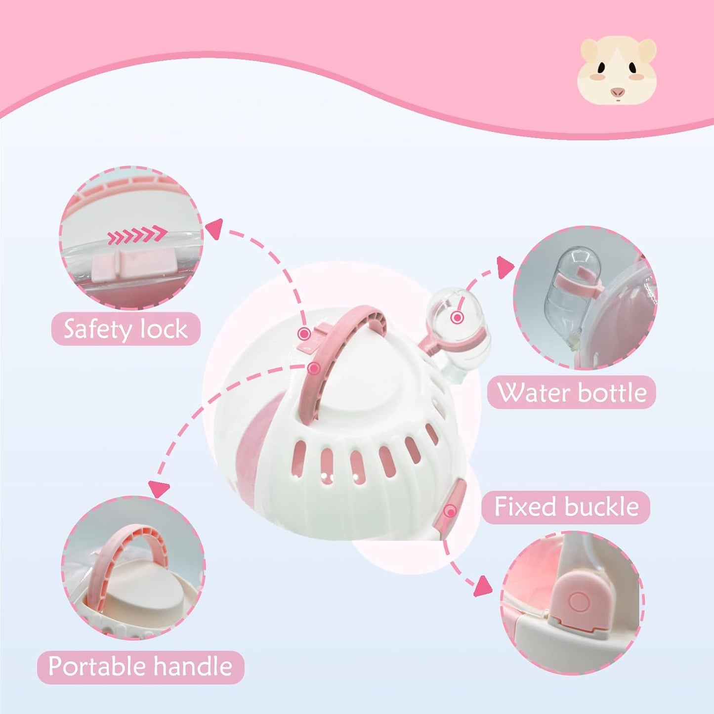 Hamster Carrier Cage Portable Cages Small Animals Carry Travel Case with Water Bottle Plastic Breathable Guinea Pig Outgoing Cage for Dwarf Hamster Ferret Chinchillas Hedgehog (Pink) - Pet Explorer