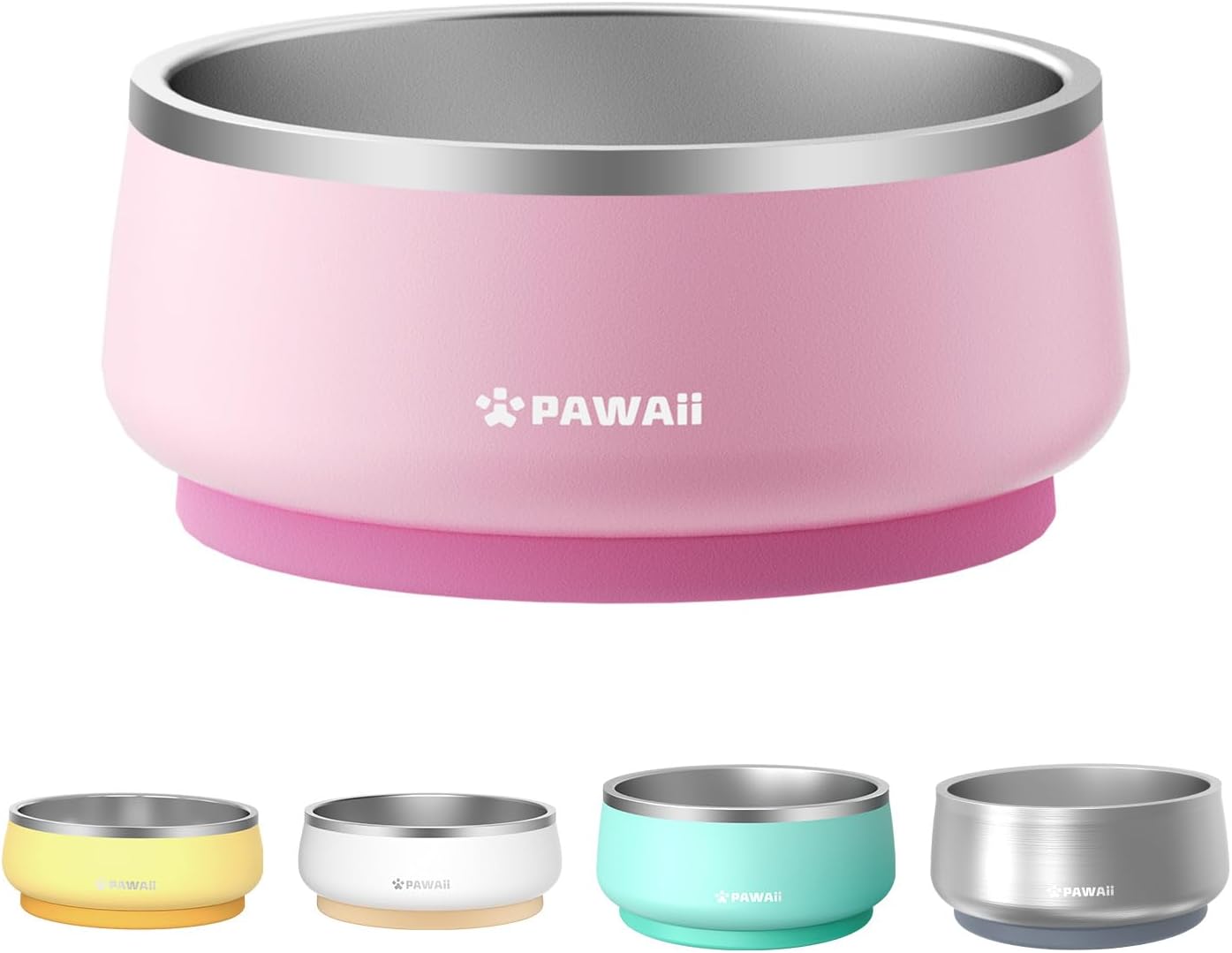 Pawaii Stainless Steel Dog Bowl with Non-Slip Rubber Base & Double Wall Insulation - Durable Design | Includes ID Tag | Dishwasher Safe Food & Water Bowl for All Dogs (34oz) - Pet Explorer