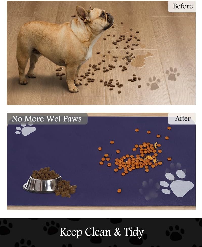 Pet Feeding Mat-Absorbent Dog Mat for Food and Water Bowl-No Stains Quick Dry Water Dispenser Mat-Dog Accessories Pet Supplies-Bowl for Messy Drinkers（Navy,12"x19" - Pet Explorer