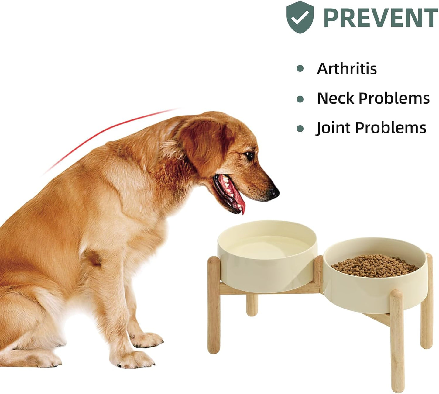 Ceramic 8.2inch Raised Dog Bowl with Stand for Large- Breed Dogs, Pet Food and Water Feeder (Double Bowl with Stand - Beige) - Pet Explorer