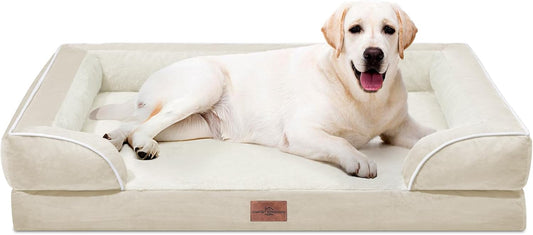 Comfort Expression Orthopedic Jumbo Dog Beds Waterproof, Extra Large Dog Beds Jumbo Breed, PV Washable Pet Sofa Couch with Removable Cover & Non-Slip Bottom(Beige) - Pet Explorer