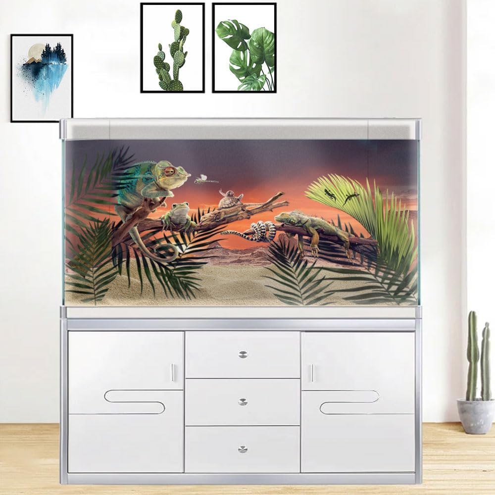 36X24IN Sun and Desert Moon Themed Reptile Habitat on Orange Durable Decorative Background, Terrarium Background with 10EVA Double-Sided Tape - Pet Explorer