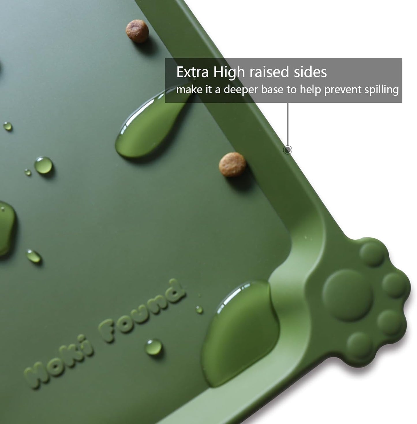 Hoki Found Large Silicone Pet Food Mats Tray - Waterproof Dog Pet Cat Feeding Mat - Non Slip Pet Dog Cat Food Bowl Mats Placemat -Pet Water Mats for Carpet - Dark Olive - Pet Explorer