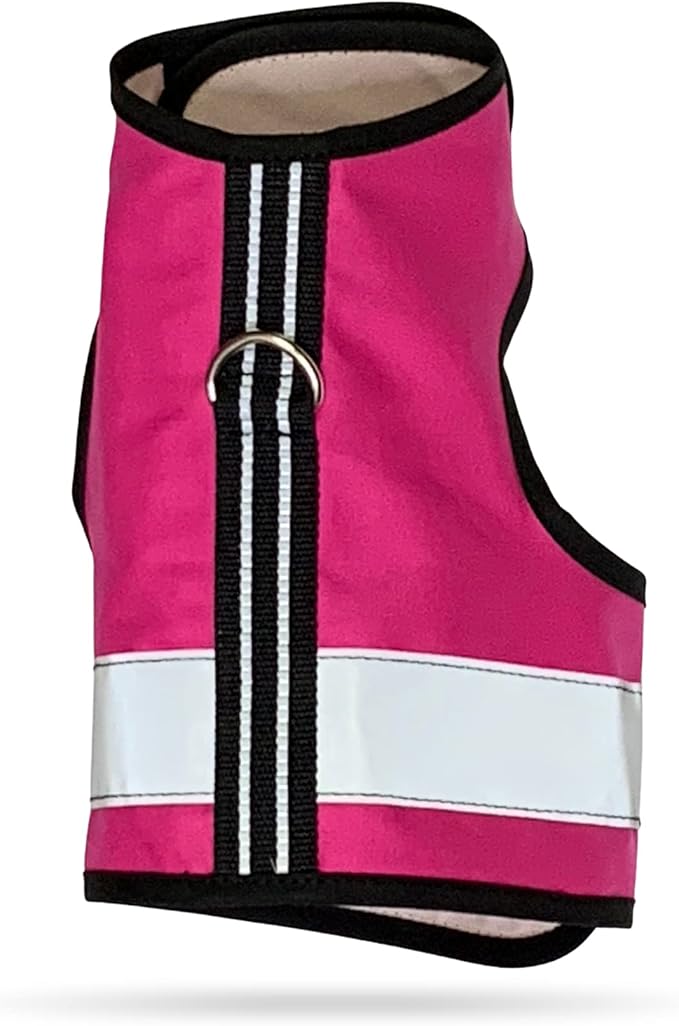 Kitty Holster Reflective Cat Harness – High-Visibility Cat Harness for Travel, Day and Night Walking - Soft Cotton Cat Accessories, Breathable, Secure & Washable, Made in USA - Flamingo Pink, M to L