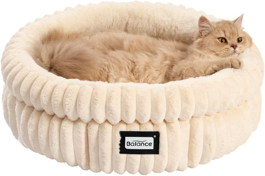 BALANCE Cat Bed Kitten Bed, Washable Round Cat Beds for Indoor Cats,Super Soft Plush Faux Fur Pet Bed for Puppy and Kitten with Anti-Slip Bottom - Pet Explorer