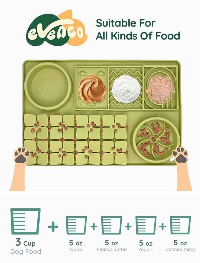 Slow Feeder Bowl for Dogs and Cats, Silicone Lick Mat & Snuffle Mat with Suction Cups - Interactive Puzzle Feeder, Slow Eating, Keep Busy and Reduce Vomiting (15.75" x 10.5" Green)