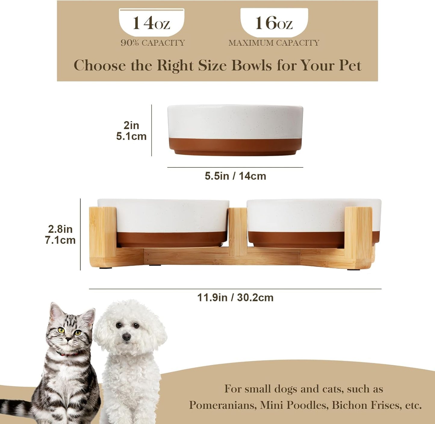 MALACASA Ceramic Dog Bowls, Dog Water/Food Dish with Wood Stand Non-Slip,14oz, Pet Basic Bowls for Your Puppy, Small Dogs or Cats,Glaze Matte Weighted Non-Slip (S-1.5 Cups) - Pet Explorer