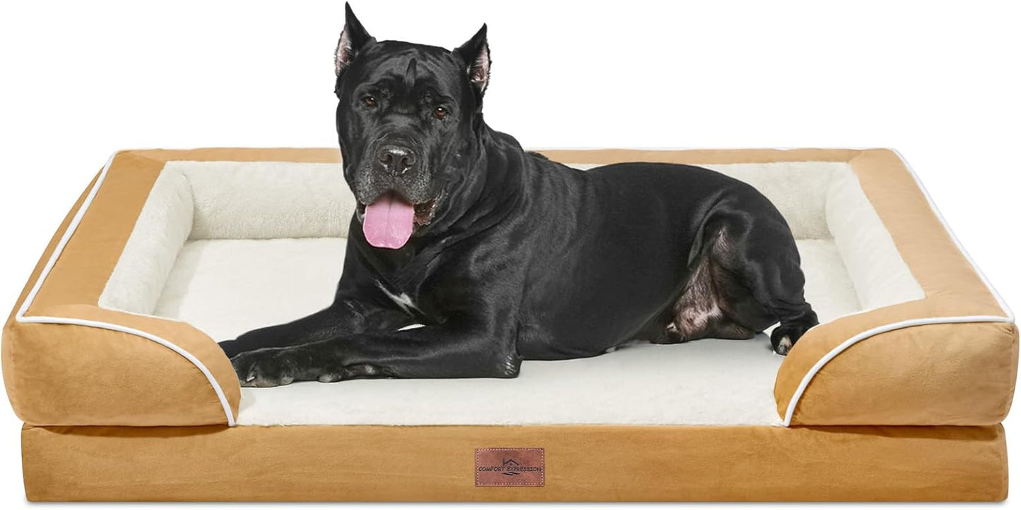 Comfort Expression XXL Orthopedic Dog Bed, Waterproof Dog Beds for Extra Large Dogs, Washable Pet Sofa Couch with Removable Cover & Non-Slip Bottom(XX-Large,Khaki) - Pet Explorer