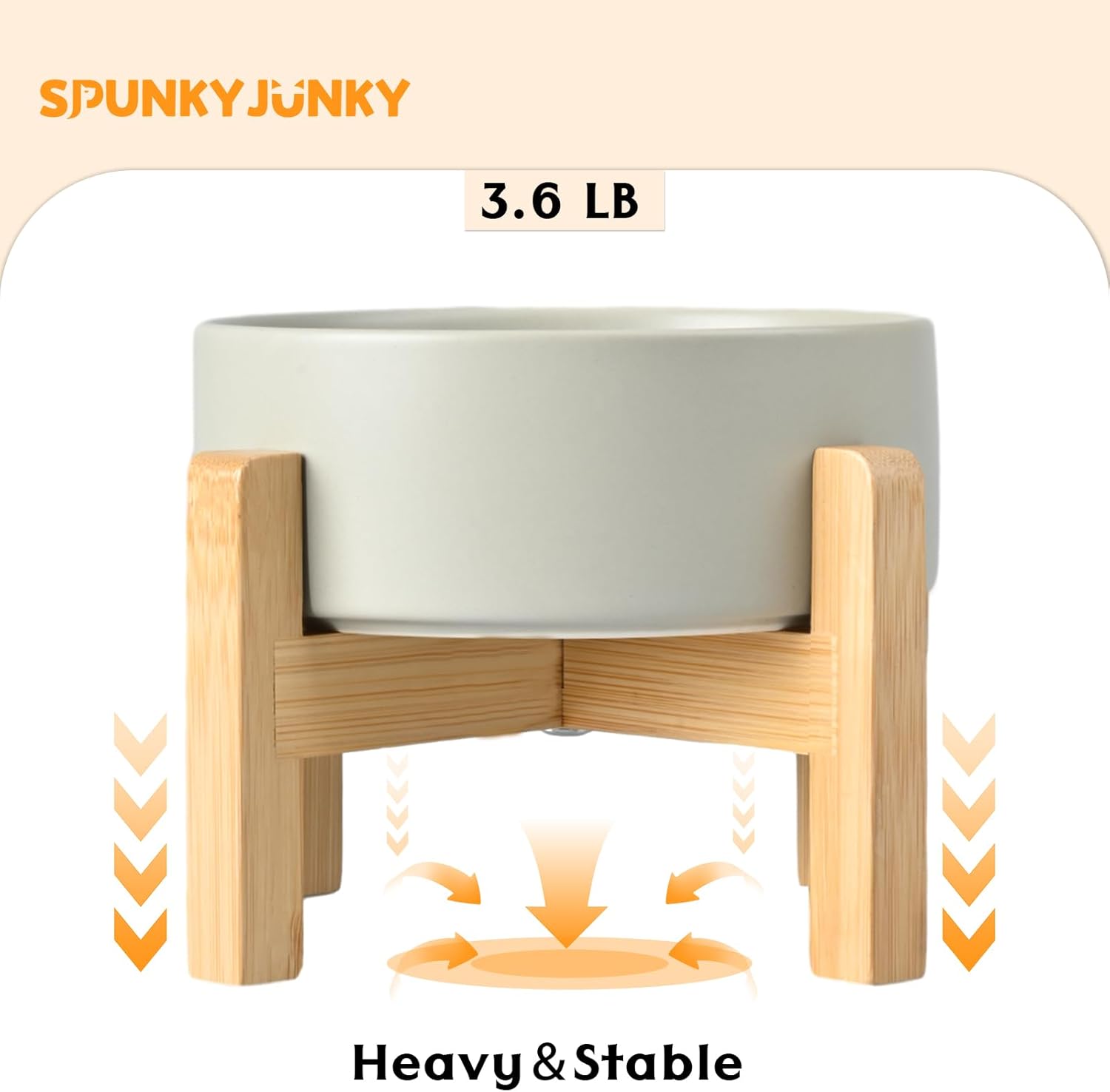SPUNKYJUNKY Ceramic Elevated Dog Bowls 2 Pack - 8.3inch Raised Dog Bowls with Non-Slip Wooden Stand for Large Dogs Dishwasher Safe(Grey,60OZ*2) - Pet Explorer