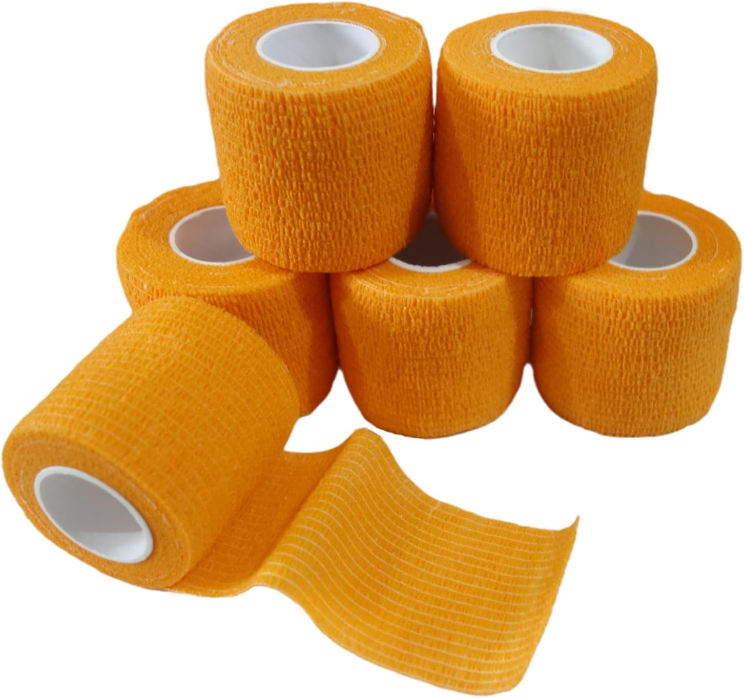 6 Pack 2" x 5 Yards Self Adhesive Bandage Wrap Breathable Cohesive Vet Wrap for Pets, Elastic Self-Adherent Tape for Sports, Wrist, Ankle (Orange) - Pet Explorer