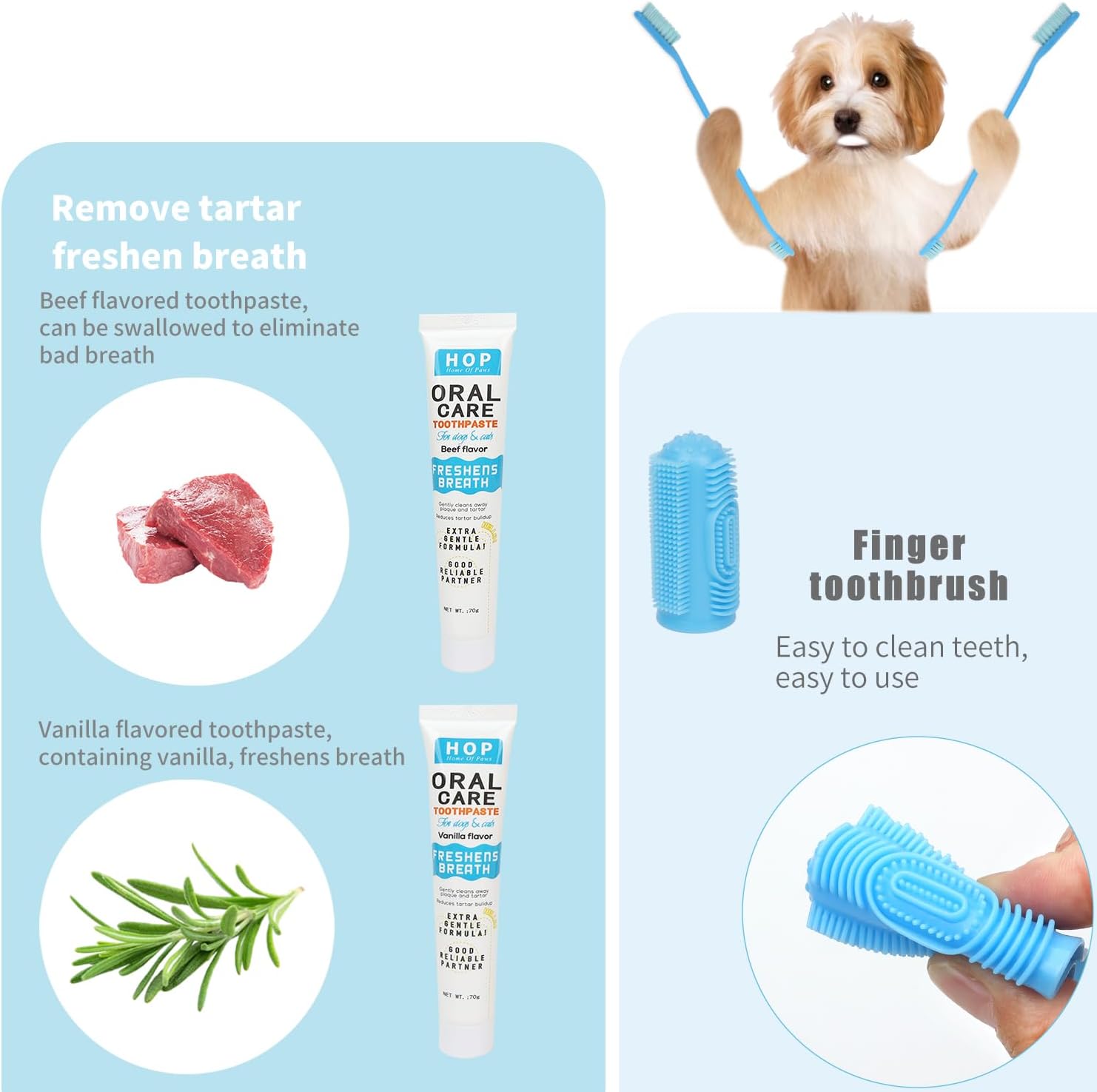 HOP Pet Toothbrush Kit 10PCS Cats Dogs Dental Care Soft Bristles Finger Toothbrush Set Toothpaste Fresh Breath Dog Oral Care Kit Suitable for All Pets Home of Paws - Pet Explorer