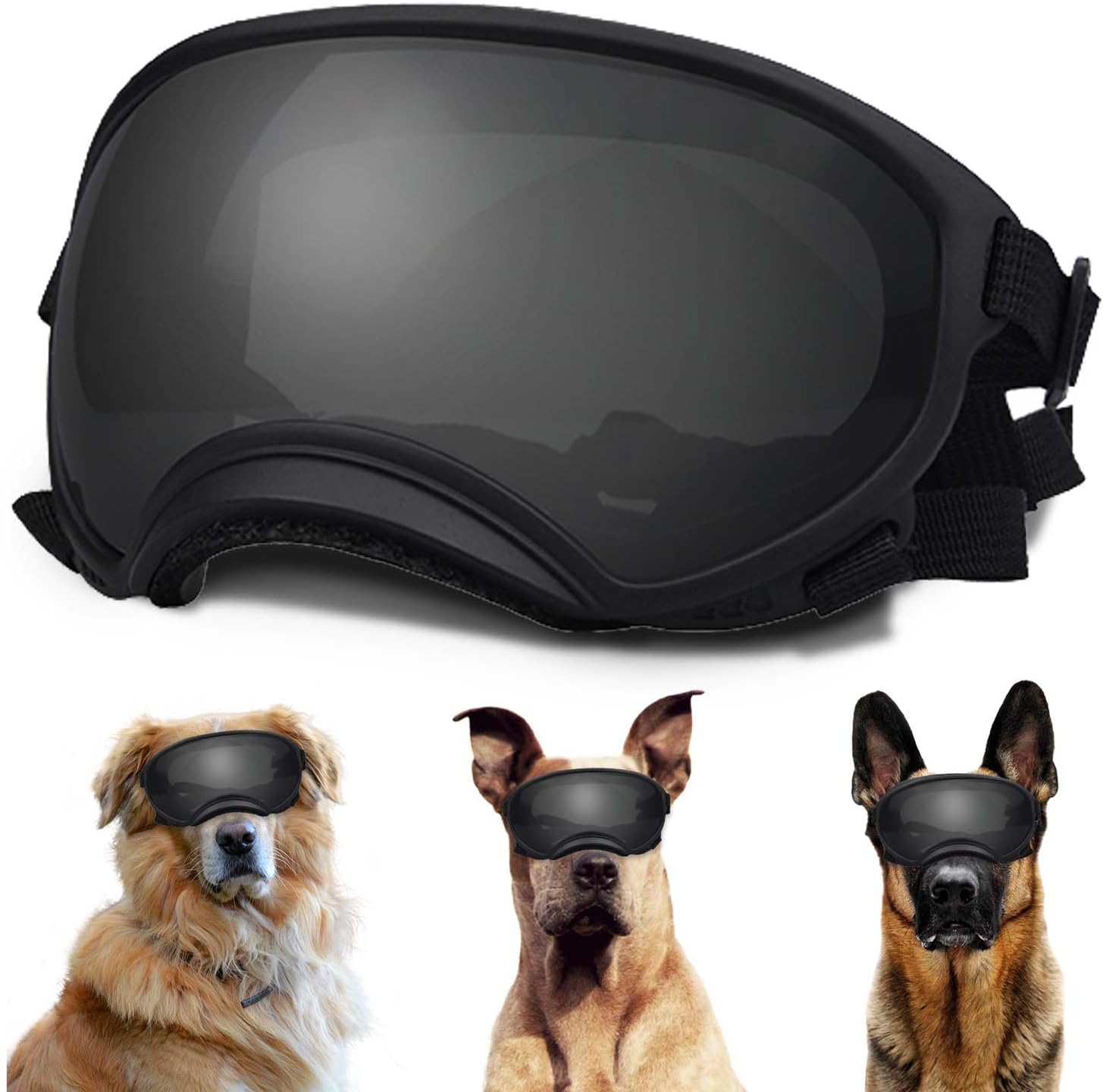 Medium Dog Sunglasses with Adjustable Strap UV Protection, Winproof Dog Puppy Sunglasses, Suitable for Medium Dog Pet Glasses, Dogs Eyes Protection,Soft Dog Goggles - Pet Explorer