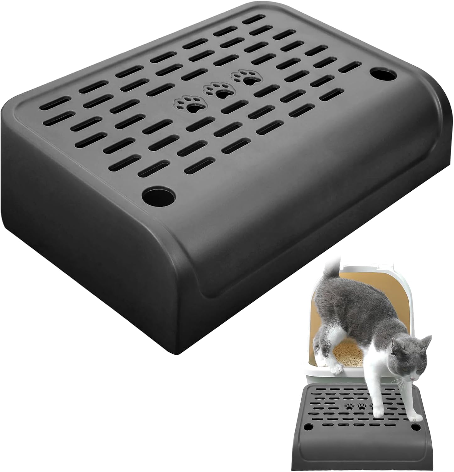 Cat Ramp for Litter Box Step, Stainless Steel Automatic Litter Box Ramp Cat Steps Mat with Filter Function, Double Layered Self Cleaning Cat Stairs with Storage Space for Litter Catcher (Black) - Pet Explorer