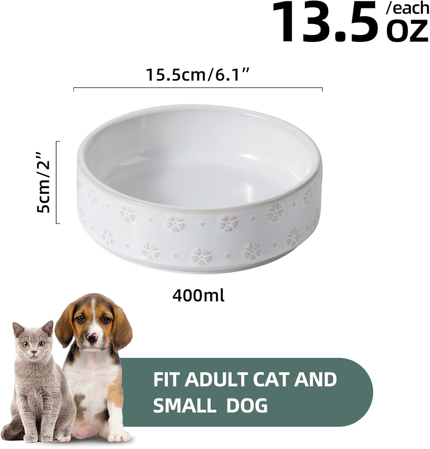 6.1inch Ceramic Set of 2 Dog and Cat Bowls, Food and Water Bowls for Toy Breed Dogs, Kitty, 2pcs Pet Dishes, Cat Feeder(2Dishes, White with Snowflake Pattern) - Pet Explorer