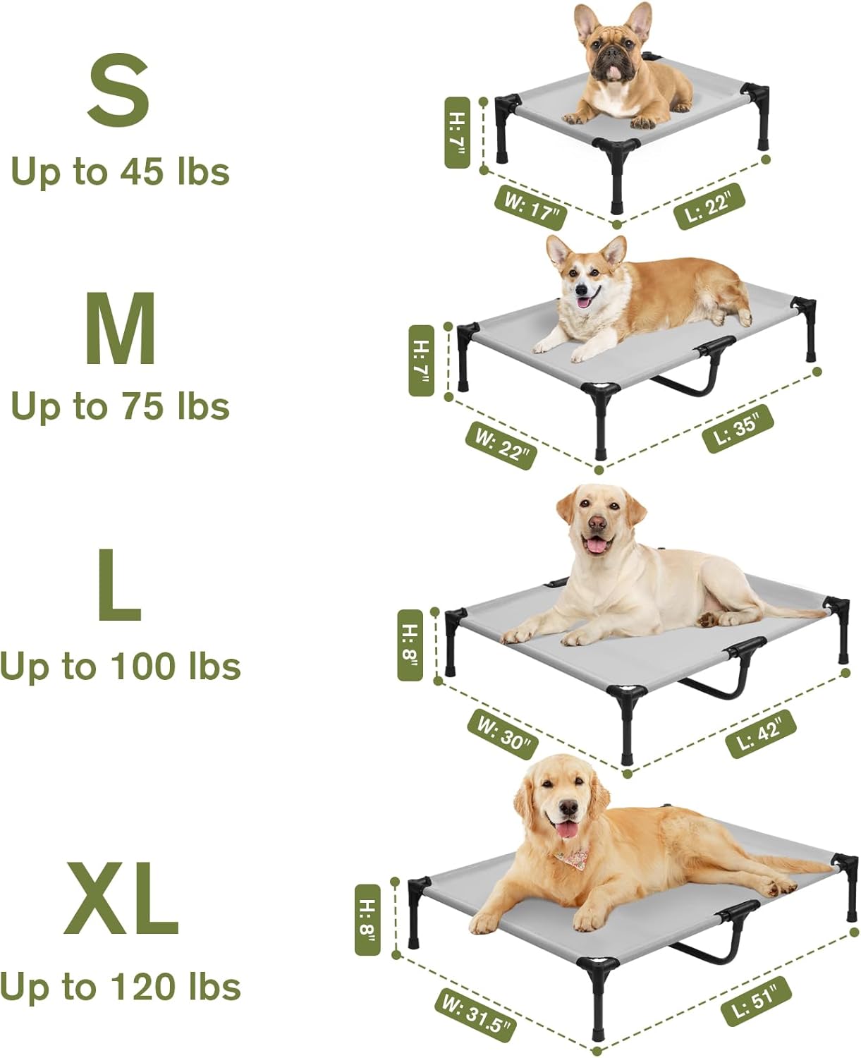 XL Elevated Dog Bed, Extra Large Cooling Raised Dogs Cot, Outdoor Lifted Ped Cots, Stable Pet Hammock with Non-Slip Feet, Off Ground, Washable Teslin Mesh, Grey - Pet Explorer
