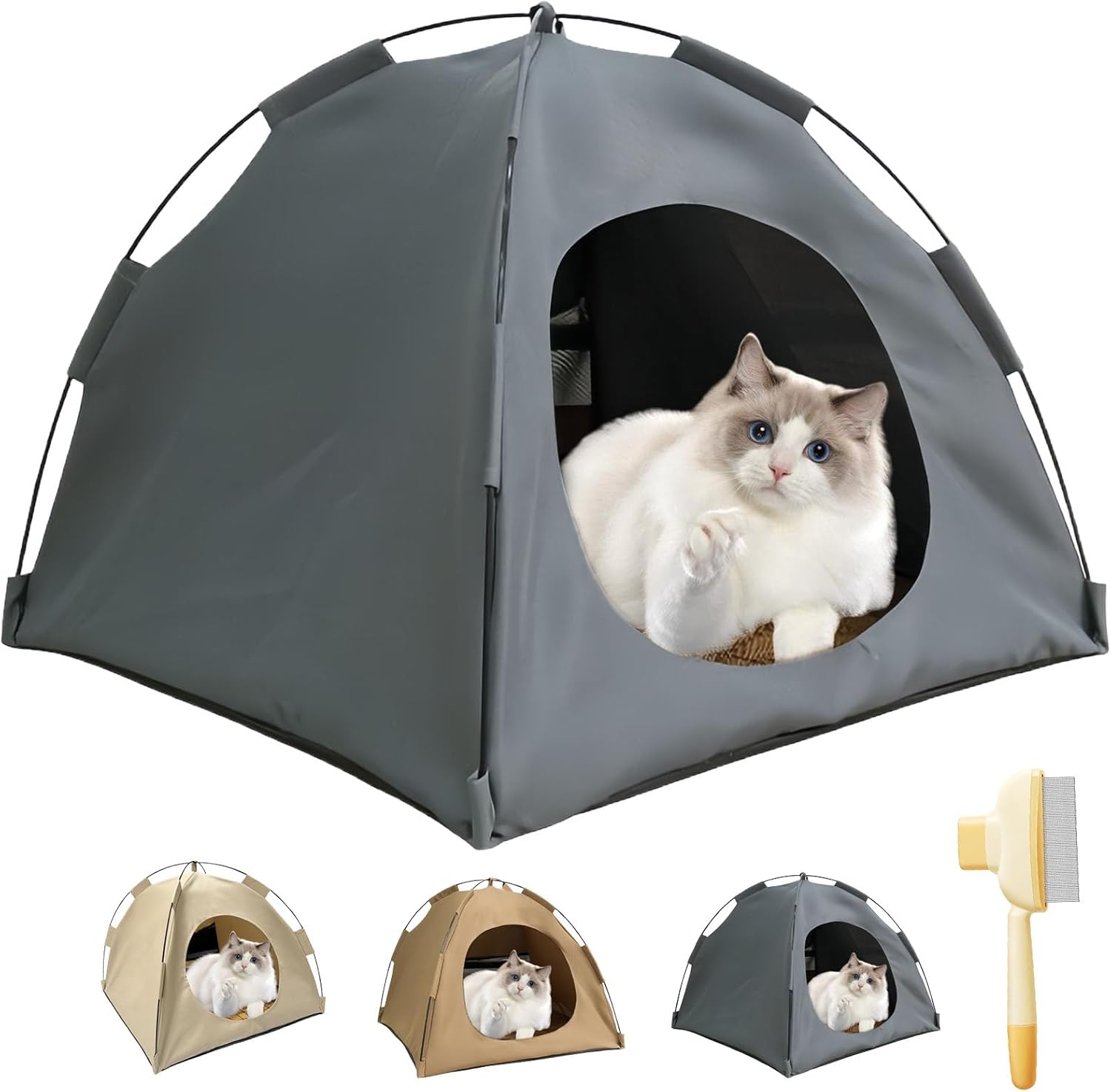 BreezyDen Pop-Up Pet Tent – Portable Hideaway for Cats & Small Dogs, Portable Indoor/Outdoor Pet Tent House with Mesh Window, Waterproof, Breathable, Scratch-Resistant, Fully Washable (Gray,L) - Pet Explorer