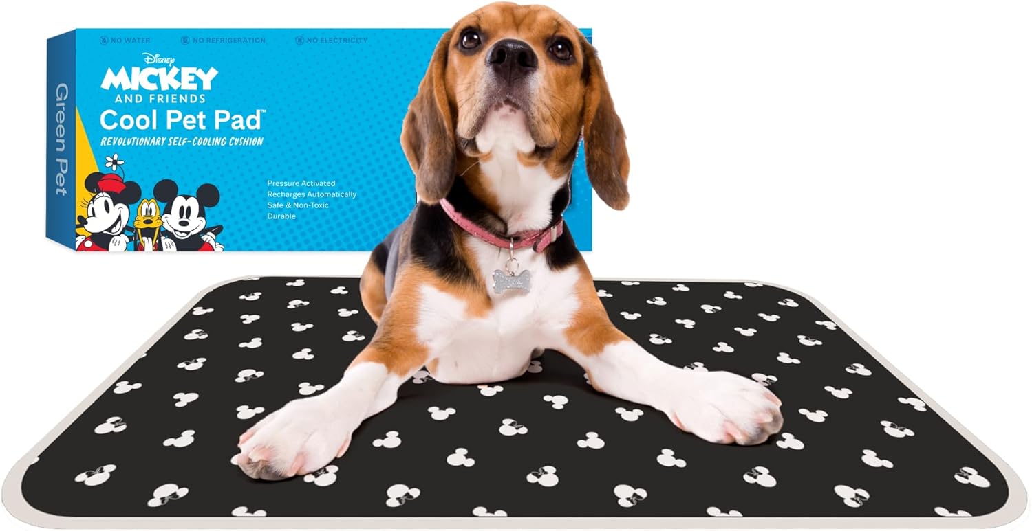 The Green Pet Shop Cool Pet Pad - Small, Disney’s Mickey & Minnie Mouse - Self-Cooling, Pressure Activated Mat for Dogs & Cats from 9-20 lbs - Non-Toxic Gel, No Water Needed - Pet Explorer