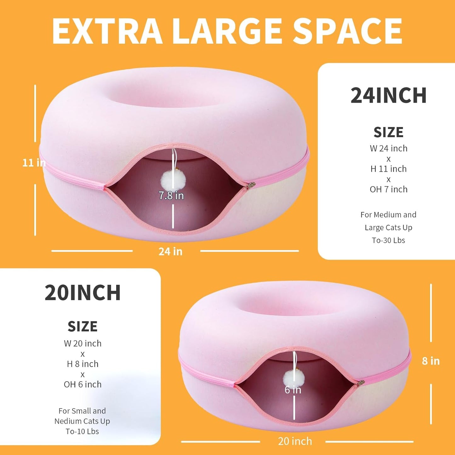 Jia Xi Cat Tunnel Bed & Hideout - Large Indoor Cat Condo & Cave (24 inch, Pink) - Pet Explorer