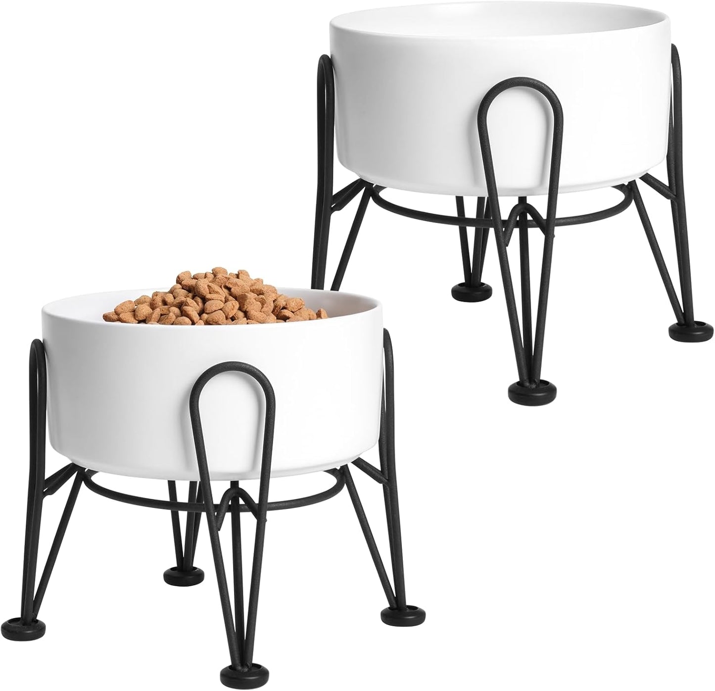 Elevated Dog Bowls, Ceramic Raised Dog Bowl Set with Anti-Slip and Non-Tip Metal Stand, 2 Pack Pet Food and Water Feeding Bowls for Small and Medium Dogs (White,7.6 Cups) - Pet Explorer