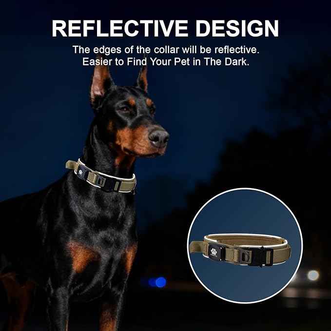 2026 Upgrade Dog Collar with IPX8 Waterproof AirTag Holder,Military Tactical Comfortable Control Handle and Ultra-Durable Metal Buckle/Night Reflective,GPS Collar for Medium to Large Dogs（Khaki/M）