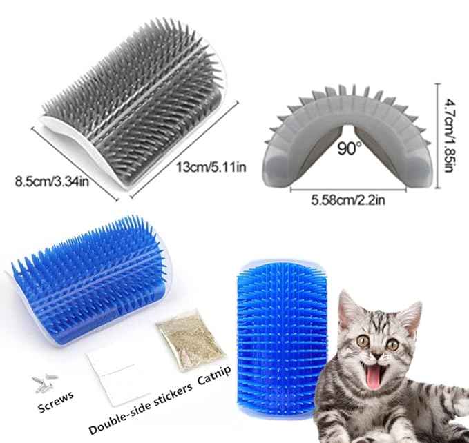 6 Pack Cat Self Groomer with Catnip Pouch Wall Corner Groomers Cat Face Scratcher Pet Grooming Brush Massage Combs for Short Long Haired Cats Fur Pets Dog Kitten Puppy