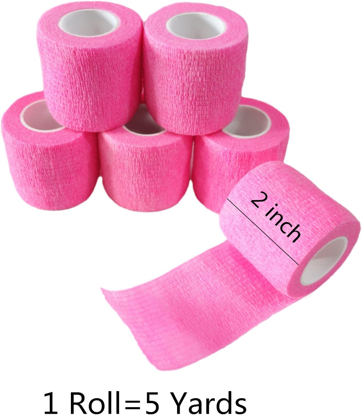 6 Pack 2" x 5 Yards Self Adhesive Bandage Wrap Breathable Cohesive Vet Wrap for Pets, Elastic Self-Adherent Tape for Sports, Wrist, Ankle (Pink) - Pet Explorer