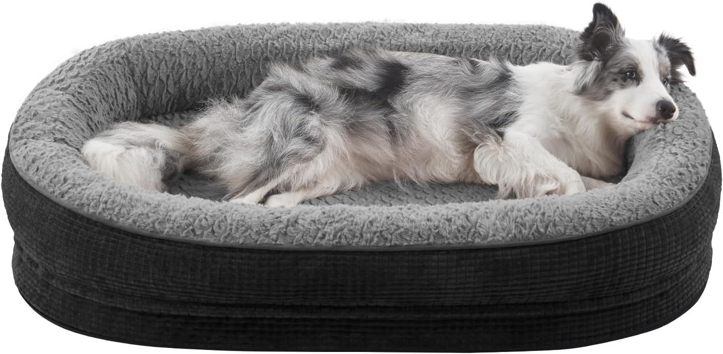 JOEJOY Orthopedic Dog Beds Large Sized Dog, Egg-Crate Memory Foam Pet Couch Bed with Bolster Sides, Waterproof Lining, Removable Washable Cover & Non-Slip Bottom, Black - Pet Explorer