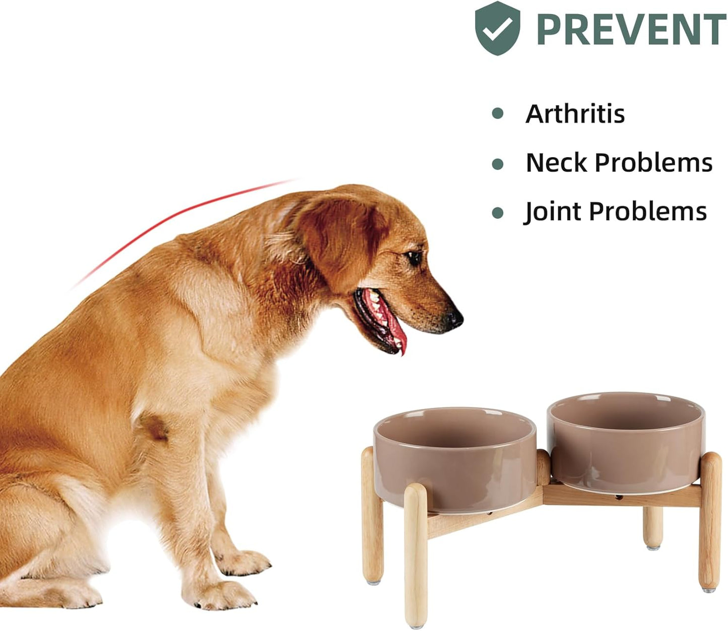 Ceramic 7.3inch Raised Double Bowls Set with Wooden Stand, Food & Water Bowls for Medium Breed Dogs, Weighted Dog Dishes, Pet Feeder(Brown Coffee) - Pet Explorer