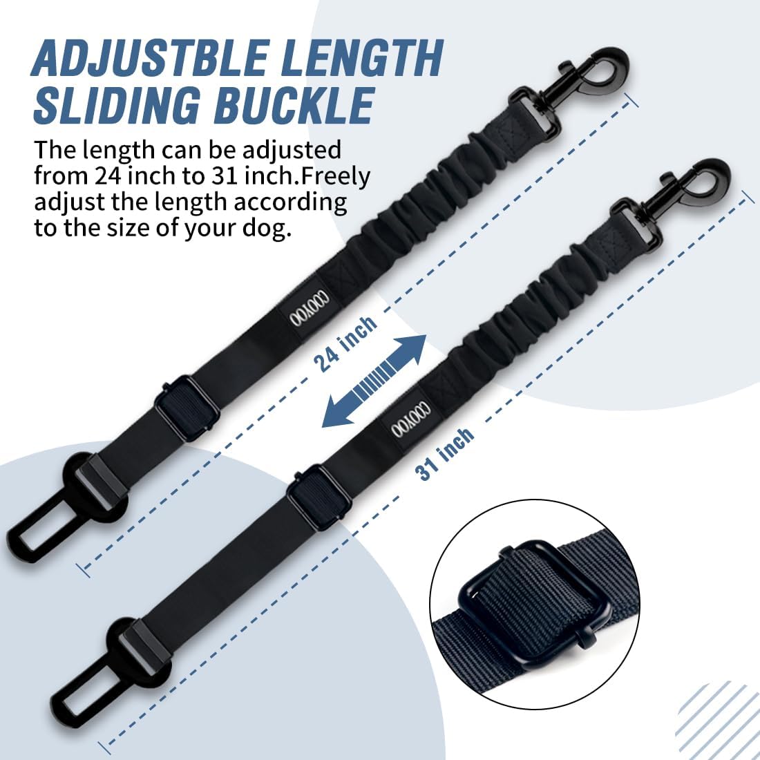 COOYOO Dog Seat Belt,Retractable Dog Car Harness Seat Belt for Car Adjustable Nylon Pet Safety Seat Belts Heavy Duty & Elastic Bungee Buffer - Pet Explorer