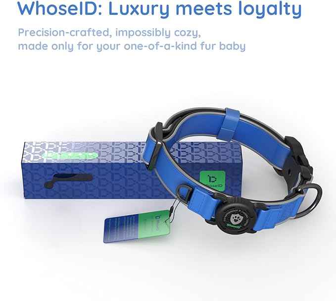 WhoseID Premium Leather Dog Collar - AirTag Dog Collar | Fur-Safe Magnetic Buckle | IPX8 Waterproof Reflective Small Dog Collar with AirTag Holder
