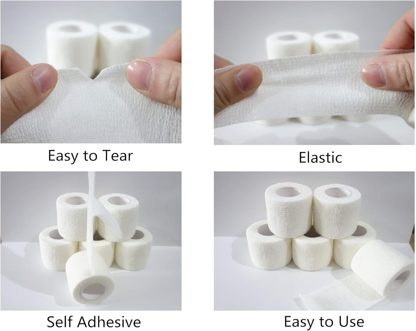 6 Pack 2" x 5 Yards Self Adhesive Bandage Wrap Breathable Cohesive Vet Wrap for Pets, Elastic Self-Adherent Tape for Sports, Wrist, Ankle (White) - Pet Explorer