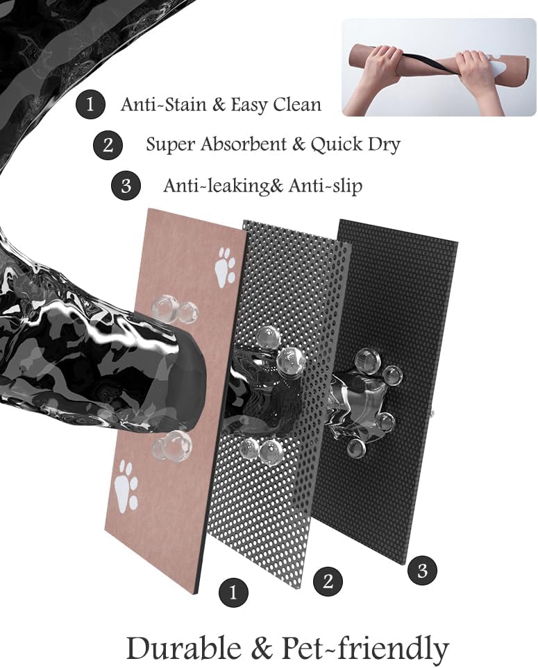 Pet Feeding Mat-Absorbent Dog Mat for Food and Water Bowl-No Stains Quick Dry Water Dispenser Mat-Dog Accessories Pet Supplies-Bowl for Messy Drinkers（Dusty Pink,12"x19" - Pet Explorer
