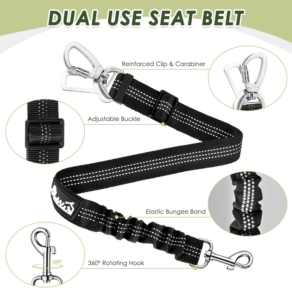 SlowTon Dog Seat Belt Harness for Car, Dog Car Harness Adjustable Mesh Breathable & Dog Seatbelt Safety Tether with Elastic Bungee for Small Medium Large Pets(Lime, Double Clip, XXS) - Pet Explorer