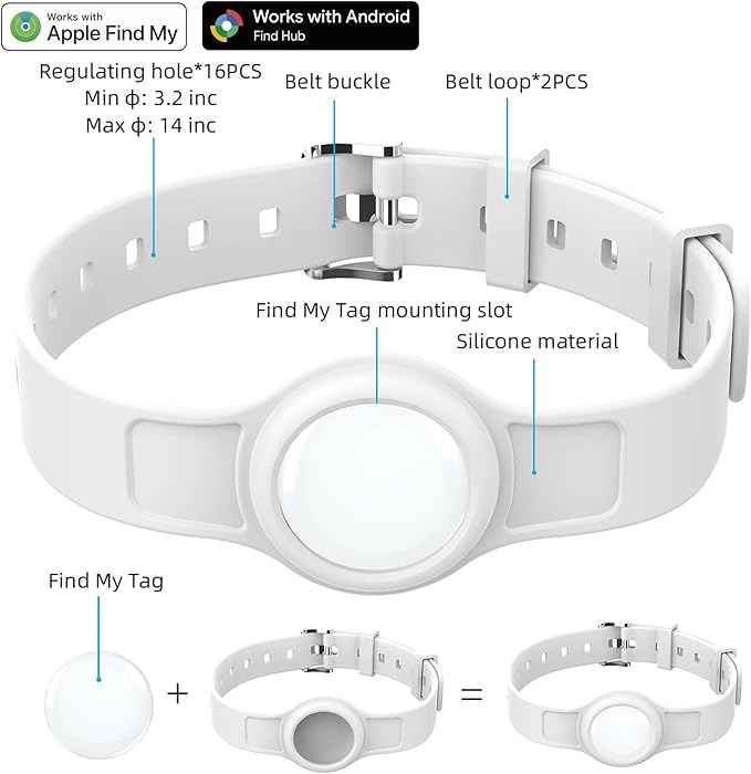 Silicone Dog Tracker Collar, Waterproof Bluetooth Pet Finder Works with Apple Find My & Google, Adjustable Collar for Small Dogs, Puppies & Cats, Fits 3.2”-14” Neck