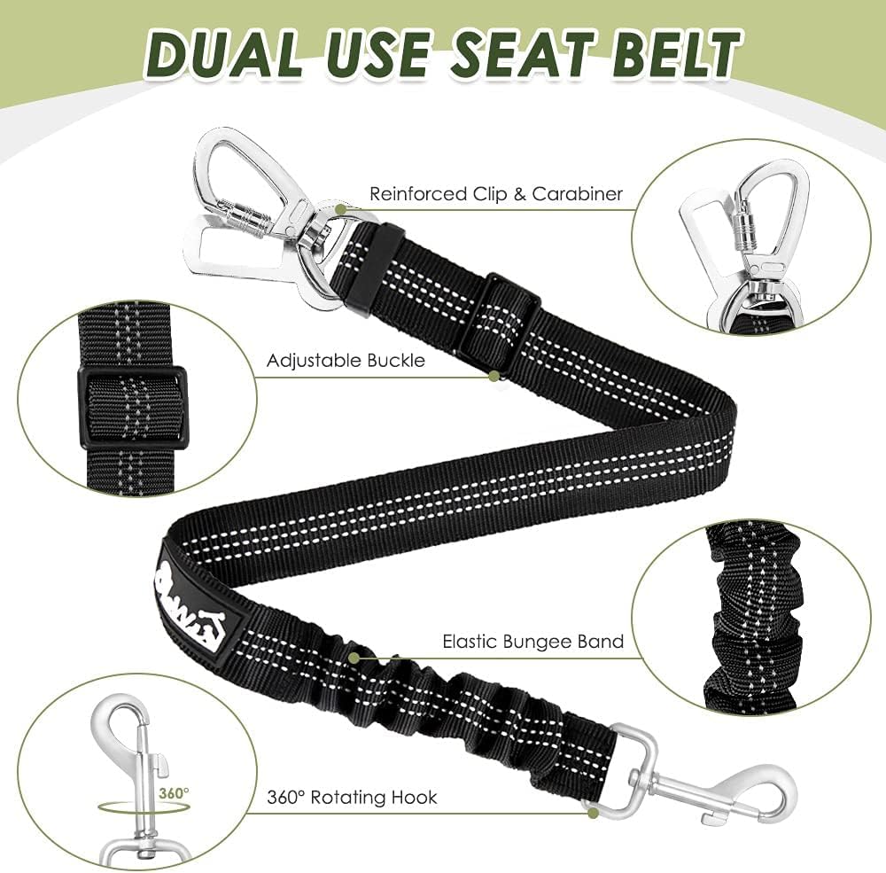 SlowTon Dog Seat Belt Harness for Car, Dog Car Harness Adjustable Mesh Breathable & Dog Seatbelt Safety Tether with Elastic Bungee for Small Medium Large Pets(Blue, Double Clip, S) - Pet Explorer