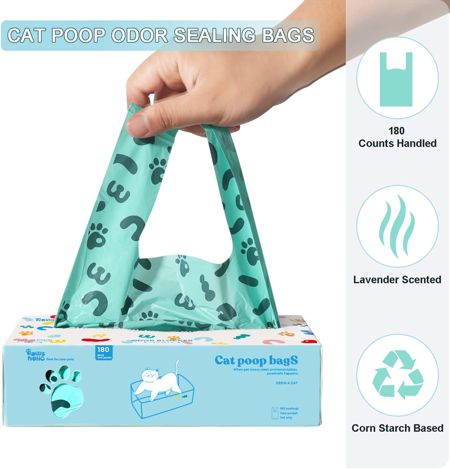Poop Bags for Dog and Cat - Biodegradable 100% Leak-Proof Pet Waste Bags with Handle, 180 Count, Cornstarch Based Extra Thick, for Dog Poop and Cat Litter Disposal (Unscented) - Pet Explorer