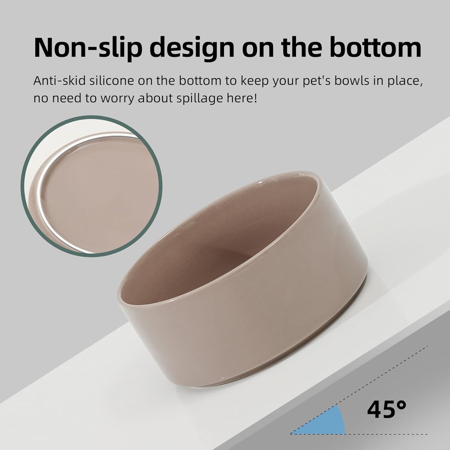 Ceramic 7.3inch Raised Dog Bowl Set, Elevated with Wooden Stand, Food and Water Bowl for Medium Breed Dogs, Weighted Dog Dishes, Pet Feeder(Brown Coffee) - Pet Explorer