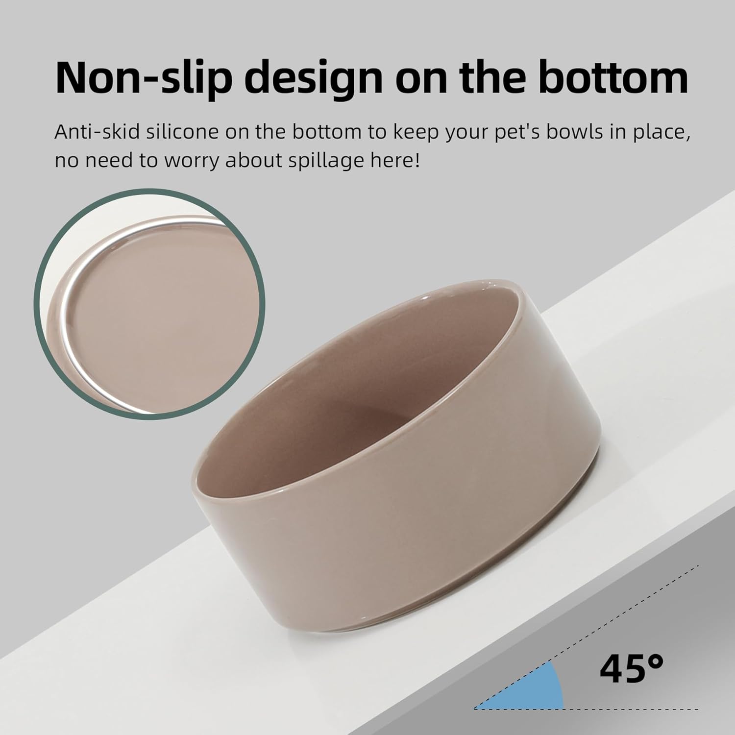 Ceramic 7.3inch Raised Dog Bowl Set, Elevated with Wooden Stand, Food and Water Bowl for Medium Breed Dogs, Weighted Dog Dishes, Pet Feeder(Brown Coffee) - Pet Explorer