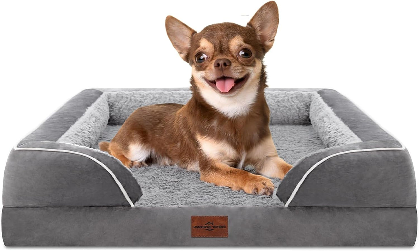Comfort Expression Small Dog Beds Waterproof Orthopedic Foam Dog Sofa Beds for Small Dogs Comfy Pet Bed with Washable Removable Cover & Non-Slip Bottom(X-Small,Grey) - Pet Explorer