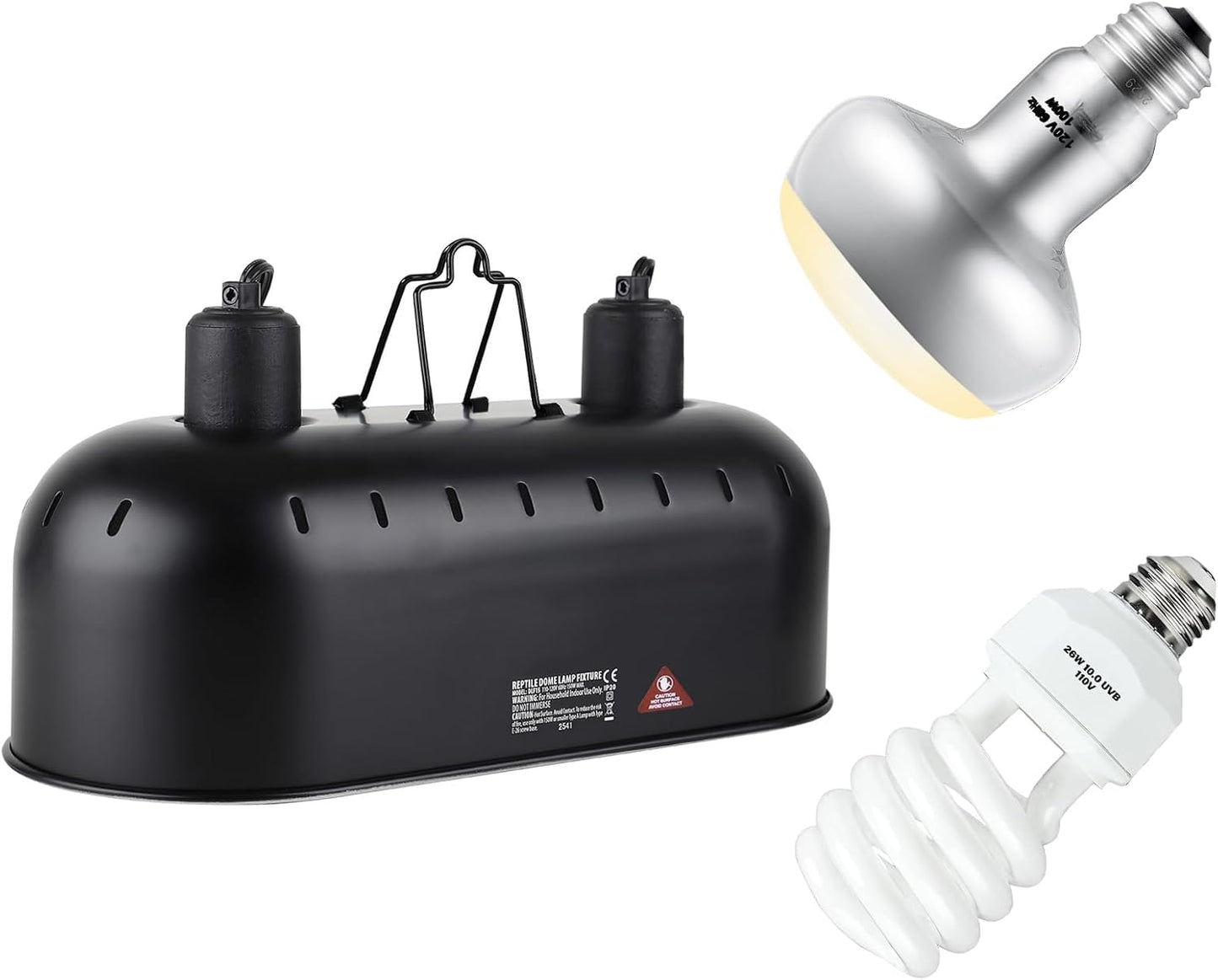 15inch Dual Reptile Light Fixture, Max 150W Dual Reptile Heat Lamp Fixture with 100W Basking Spot Lamp Bulb and 26W UVB Heat Bulb for Bearded Dragon Terrarium and Tortoise Habitat - Pet Explorer