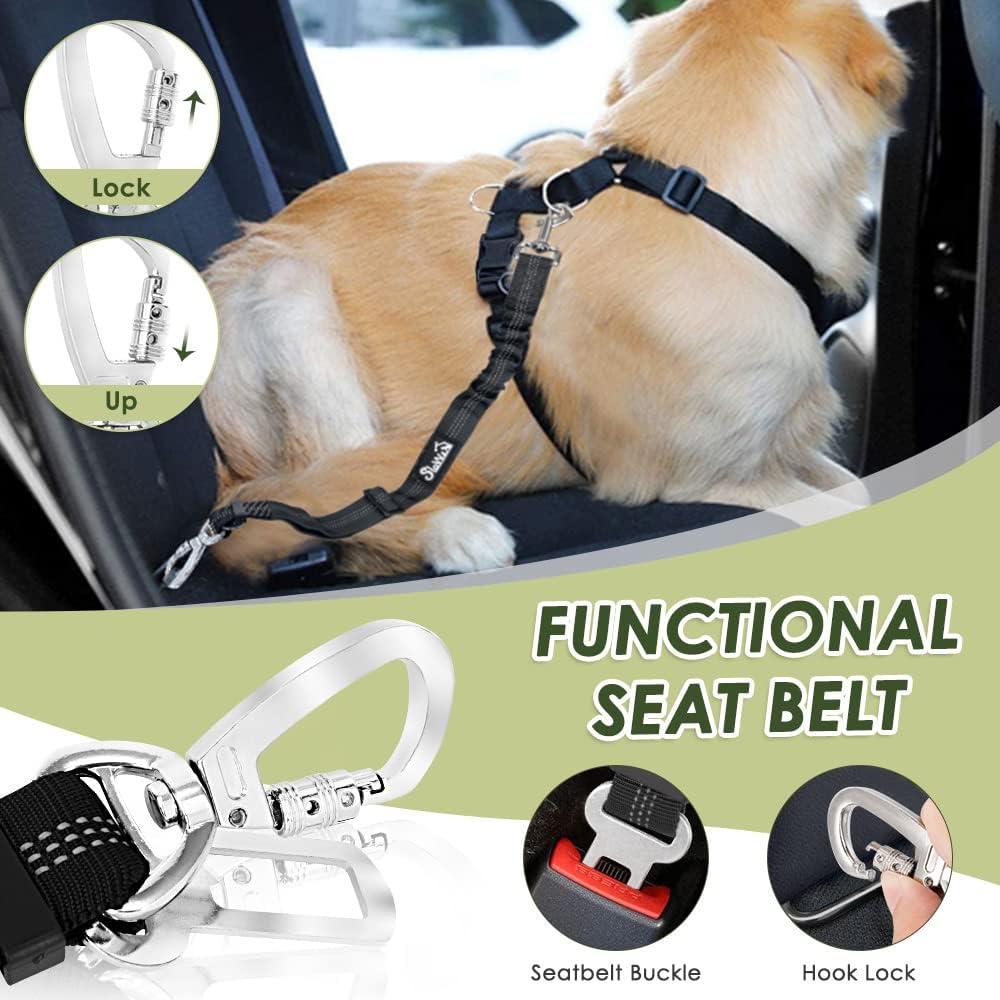 SlowTon Dog Seat Belt Harness for Car, Dog Car Harness Adjustable Mesh Breathable & Dog Seatbelt Safety Tether with Elastic Bungee for Small Medium Large Pets(Red, Double Clip, XS) - Pet Explorer