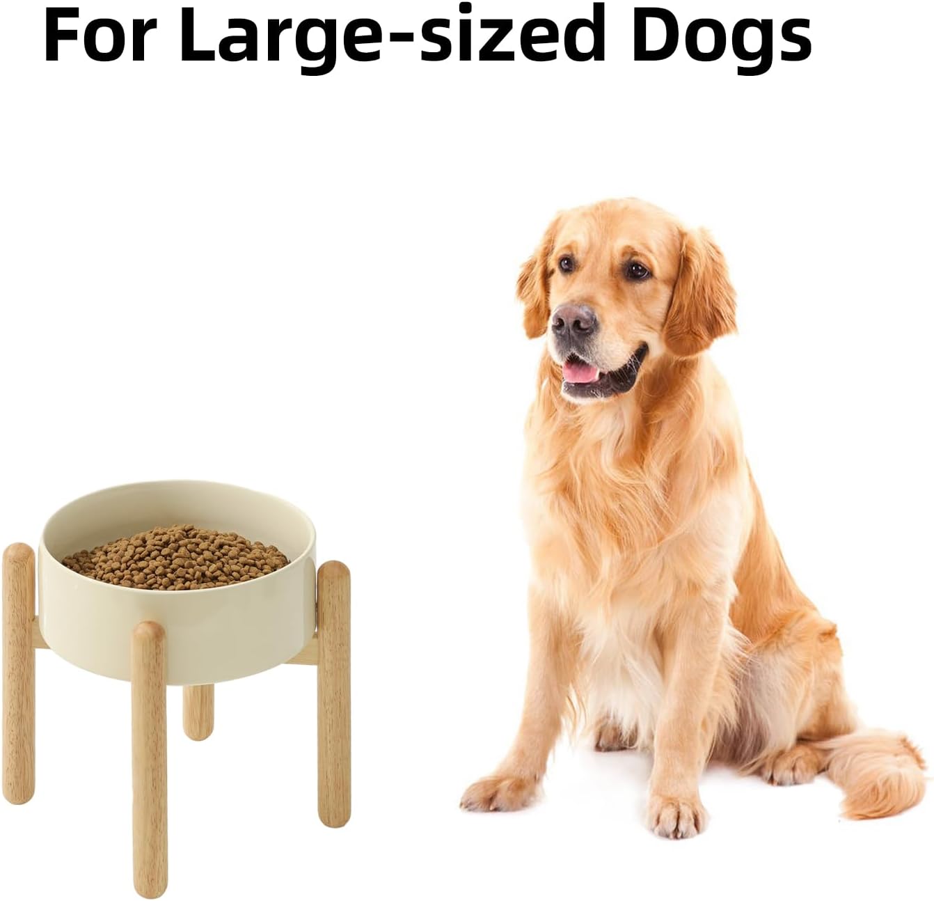 Ceramic 8.2inch Raised Dog Bowl with Stand for Large - Breed Dogs, Pet Food and Water Feeder(Single Bowl with Stand - Beige) - Pet Explorer