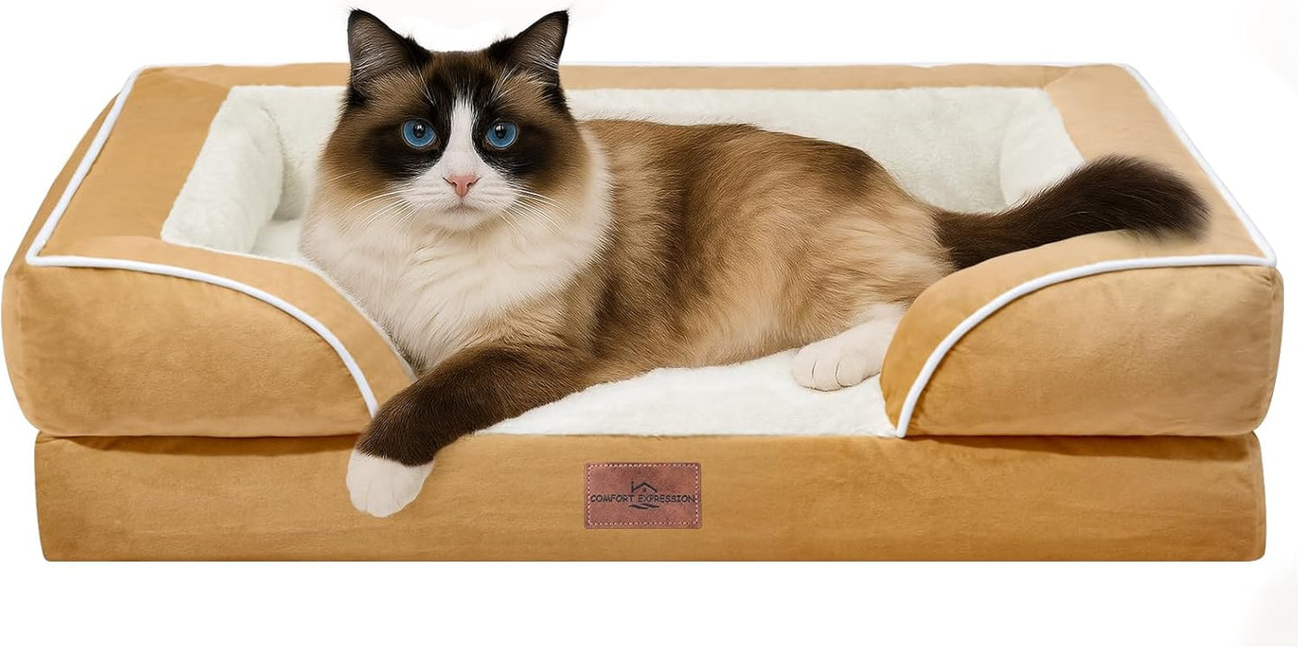 Comfort Expression Small Dog Beds Waterproof Cat Beds Orthopedic Foam Sofa Beds for Small Dogs Comfy Pet Bed with Washable Removable Cover & Non-Slip Bottom(XX-Small,Khaki) - Pet Explorer