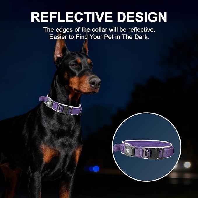 2026 Upgrade Dog Collar with IPX8 Waterproof AirTag Holder,Military Tactical Comfortable Control Handle and Ultra-Durable Metal Buckle/Night Reflective,GPS Collar for Medium to Large Dogs（Purple/XL）