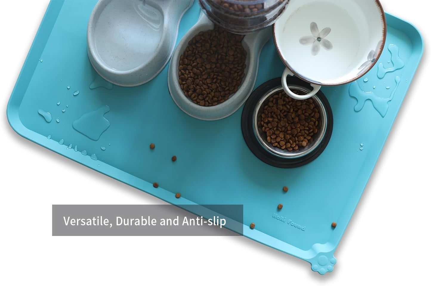 Hoki Found X-Large Silicone Non Slip Pet Feeding Mats - Waterproof Dog Cat Food Mats - Glacier - Pet Explorer